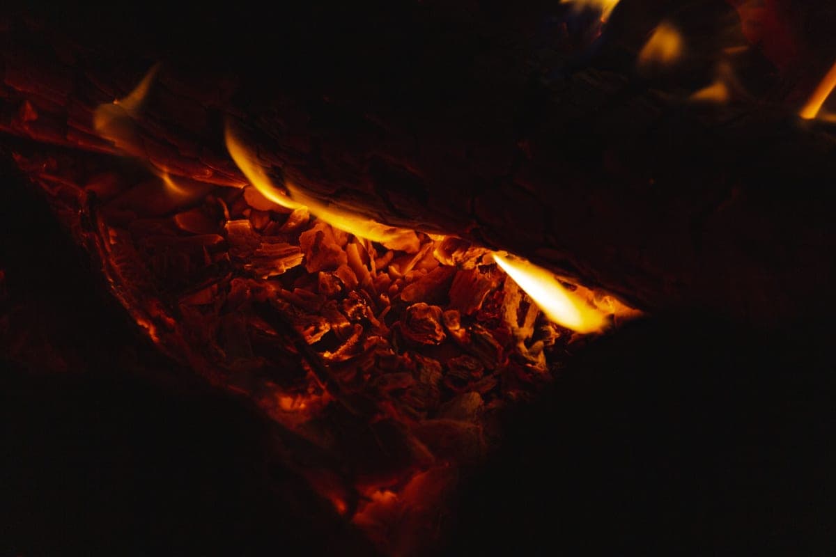 Detail of a campfire flame at night