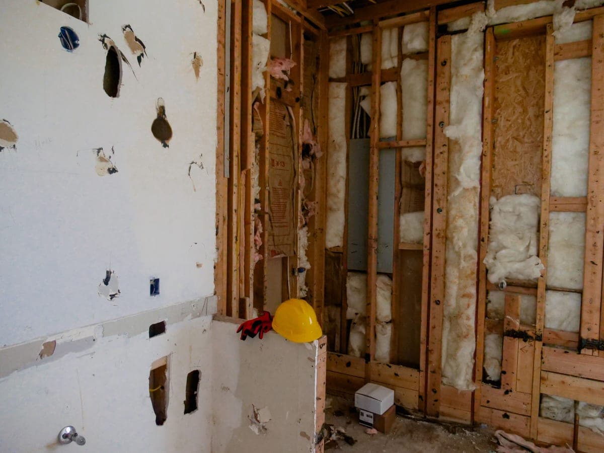 Exposed wall studs during construction