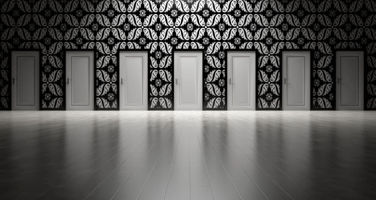 Two doorways along a hallway