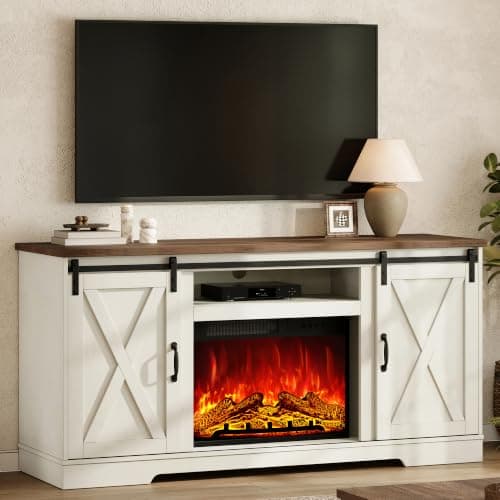AMERLIFE 59" Fireplace TV Stand with Sliding Barn Doors