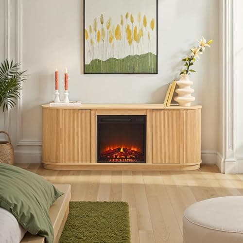 Walker Edison Chloe 60" Reeded TV Stand with Fireplace Insert
